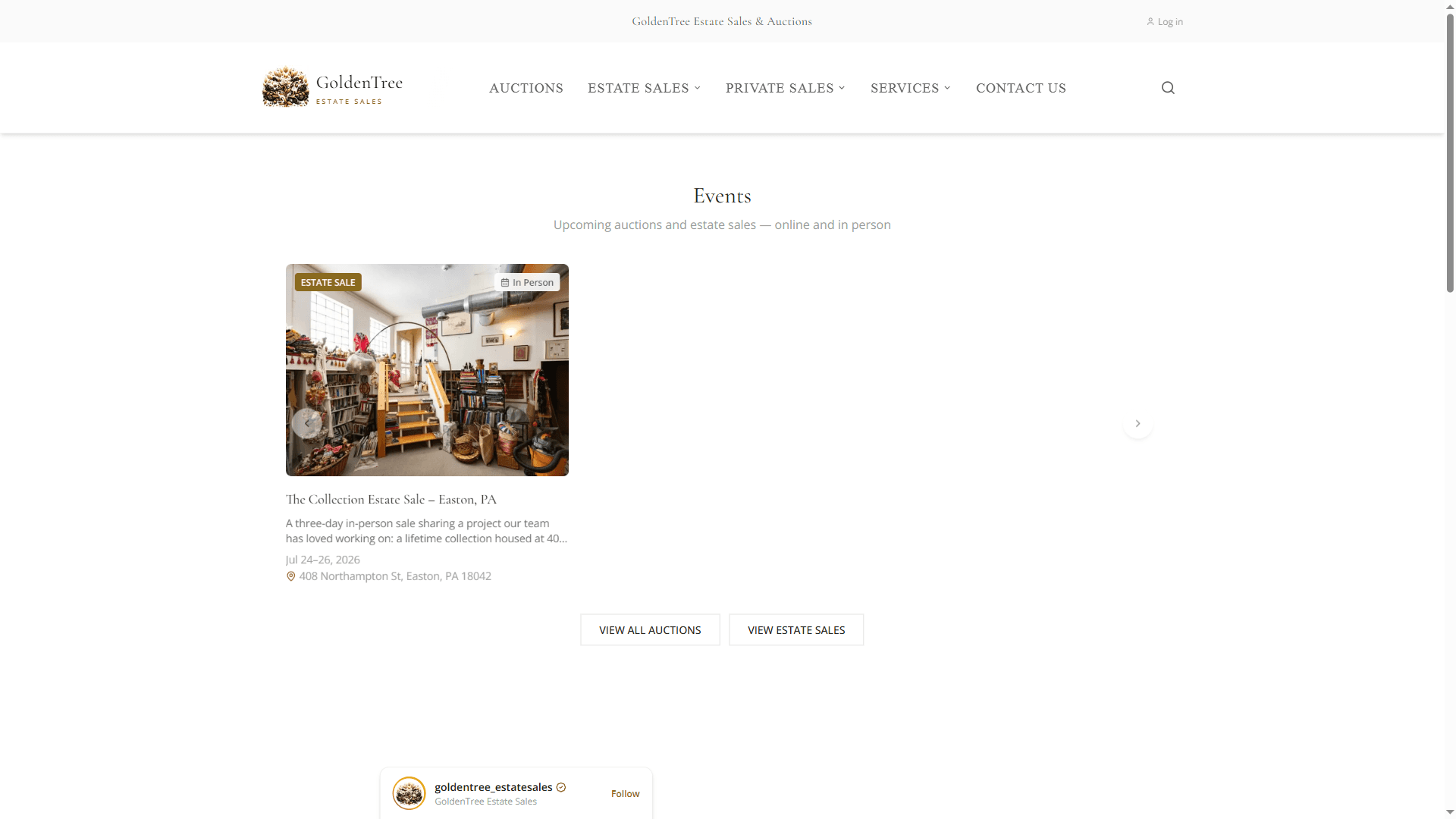 GoldenTree Estate Sales — a live white-label estate sale and auction site powered by bidia