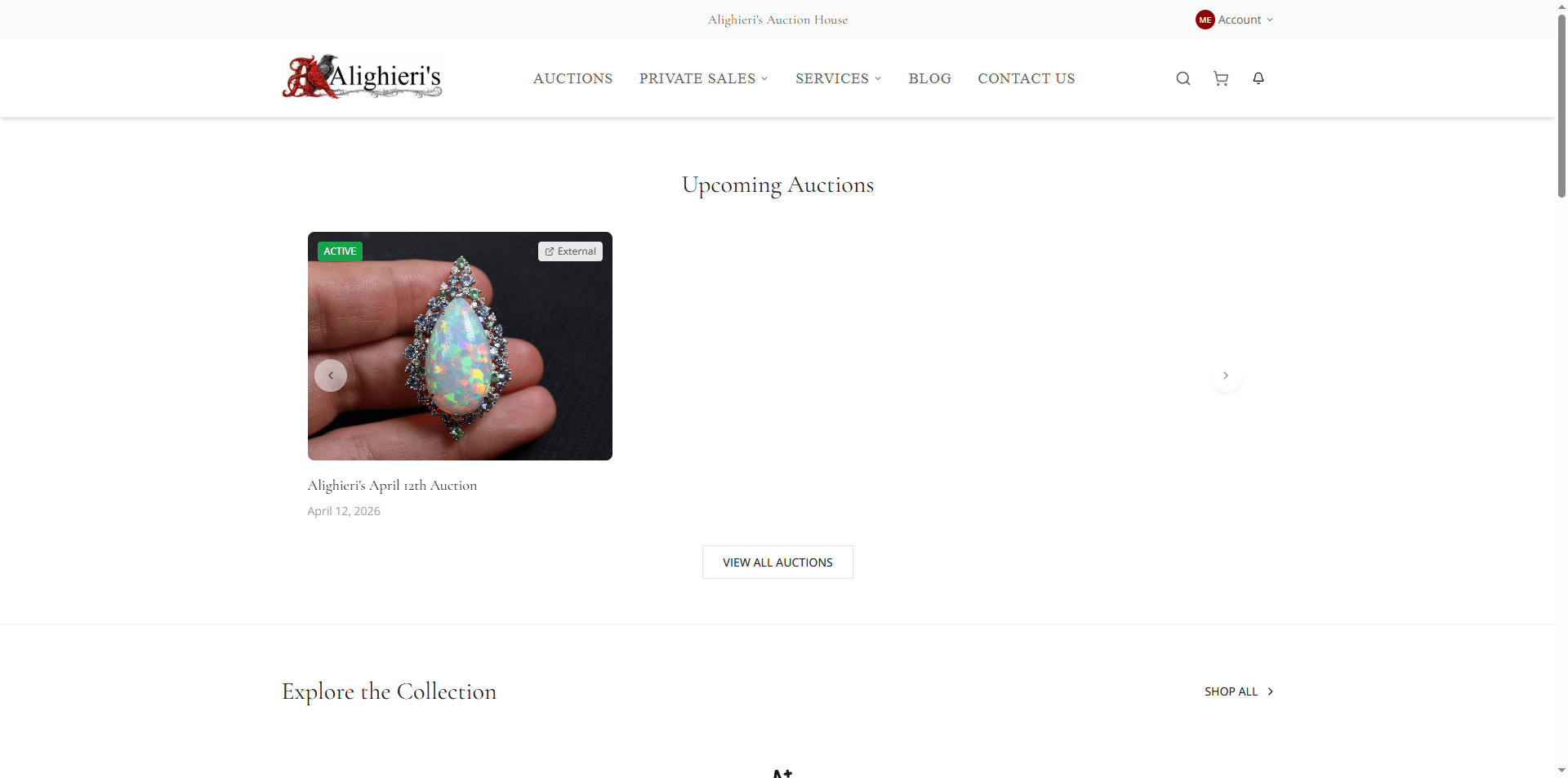 Alighieri's Auction House — a live white-label auction site powered by bidia