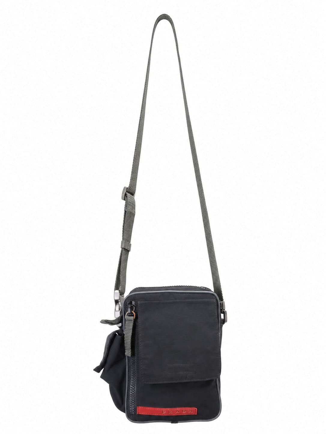 Prada Black Nylon Crossbody Bag Messenger Purse Red Logo Silver Hardware handbags auction on bidia.ai
