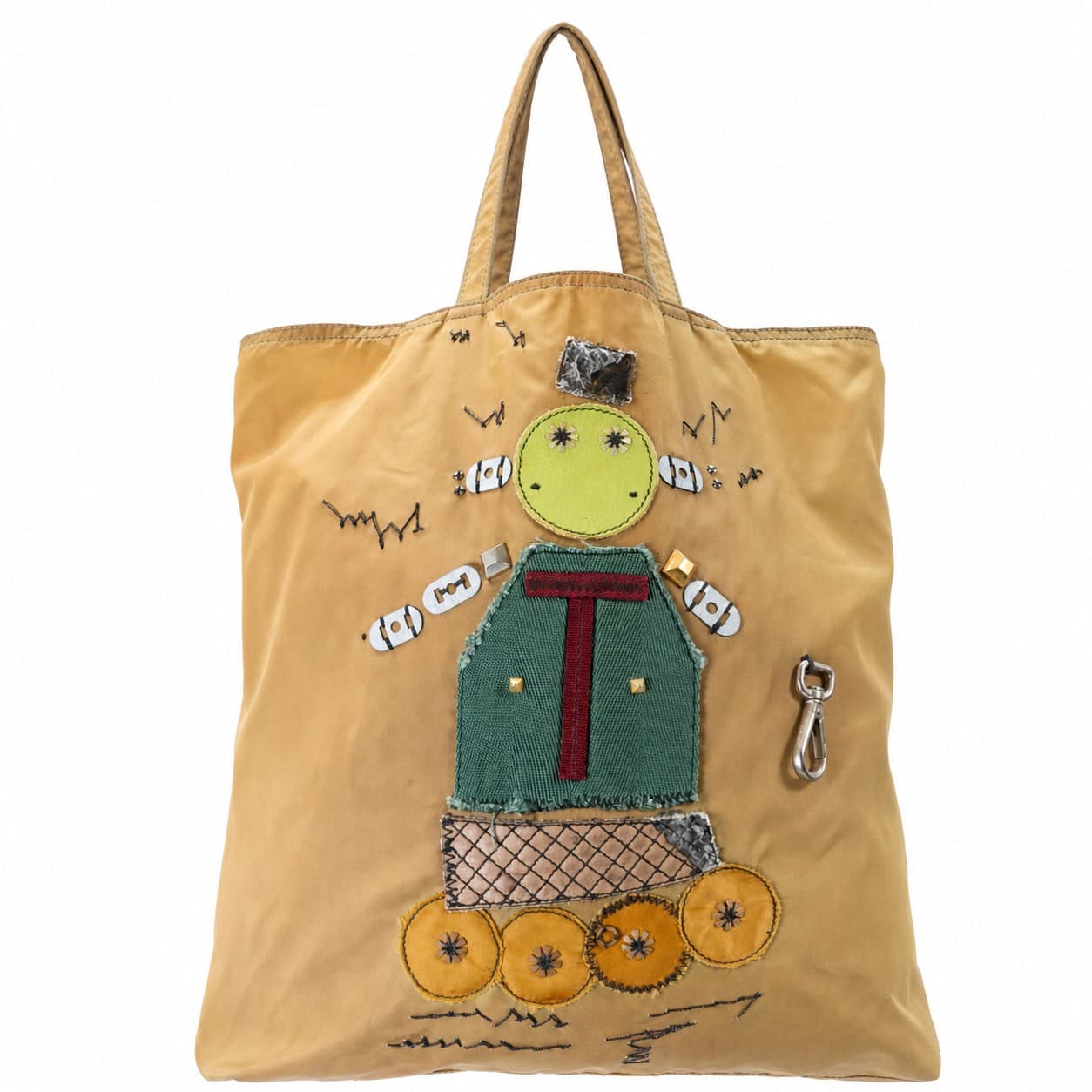 Prada Robot Appliqué Tessuto Nylon Tote Handbag Purse Bag Beige handbags auction on bidia.ai