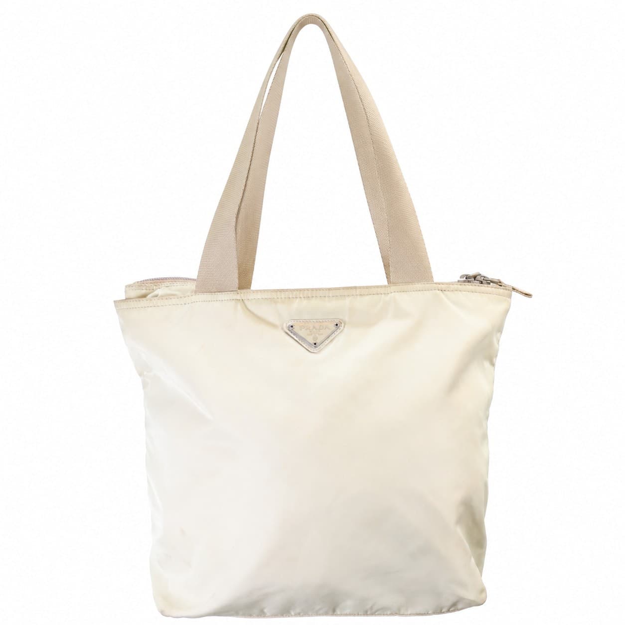 Prada Tessuto Nylon Tote Bag Shoulder Bag Handbag Cream Beige Triangle Logo handbags auction on bidia.ai