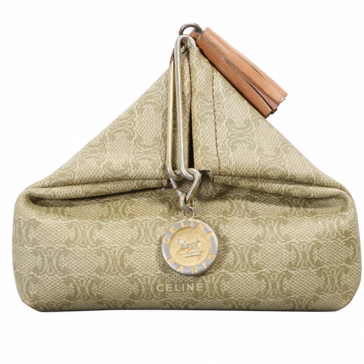 Céline Macadam Canvas Triangular Frame Clutch Pouch Handbag Purse Beige handbags auction on bidia.ai