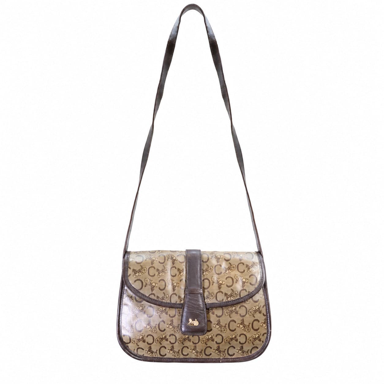 Celine Macadam Canvas Leather Crossbody Shoulder Bag Handbag Purse Brown Beige handbags auction on bidia.ai