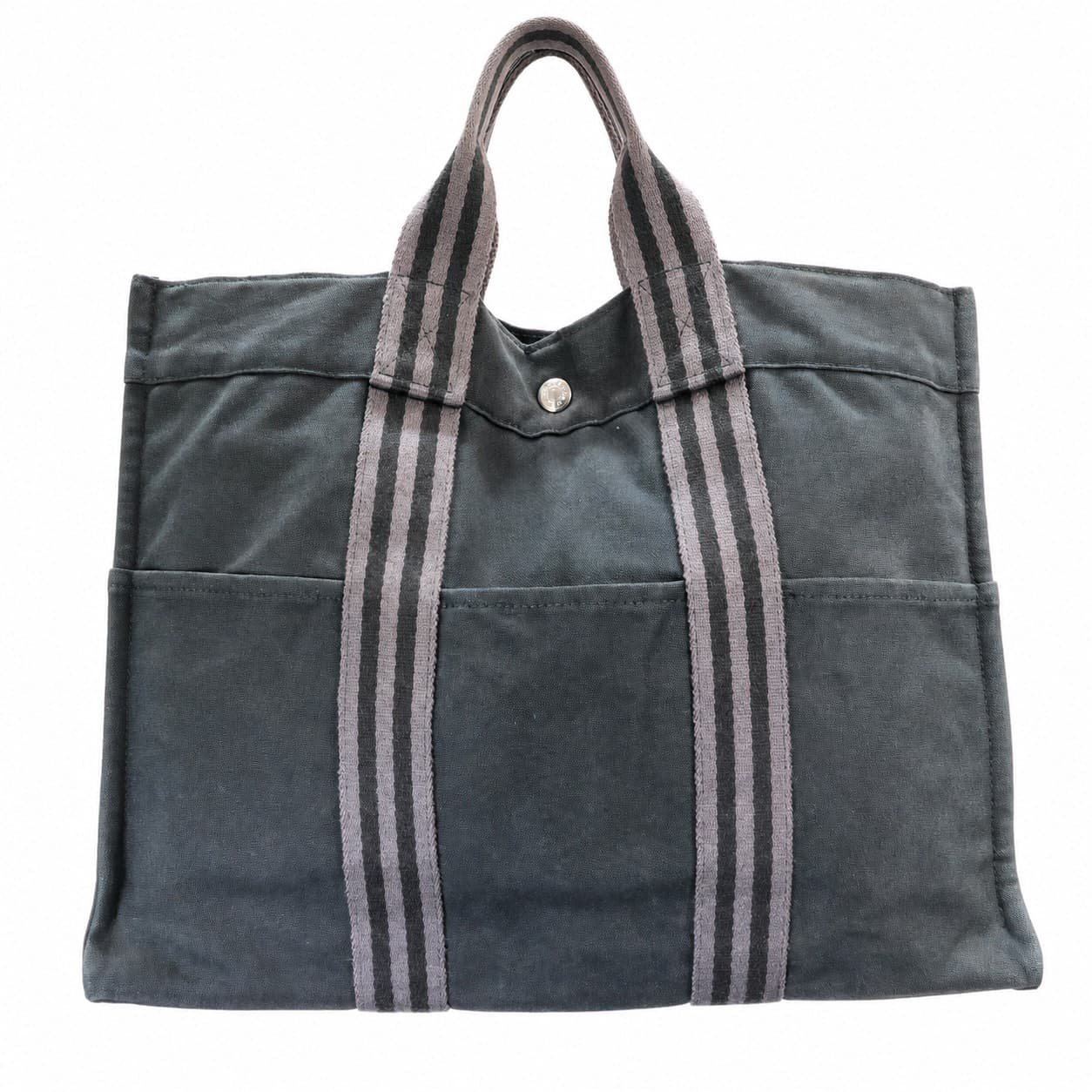 Hermès Fourre Tout Canvas Tote Bag Handbag Gray Striped Handle handbags auction on bidia.ai
