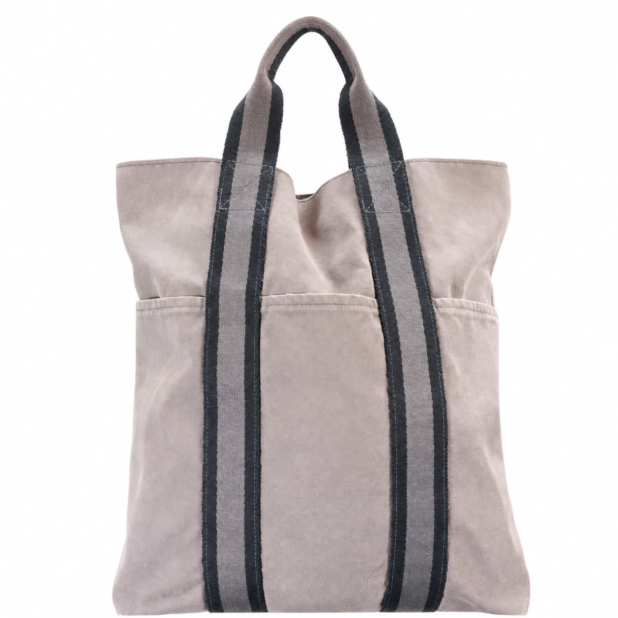 Hermès Canvas Tote Bag Handbag Purse Beige Striped Handles handbags auction on bidia.ai