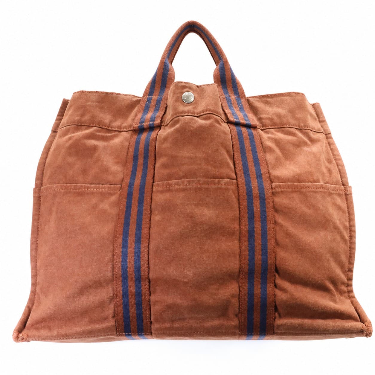 Hermès Cotton Canvas Striped Tote Handbag Bag Fourre-Tout Brown handbags auction on bidia.ai