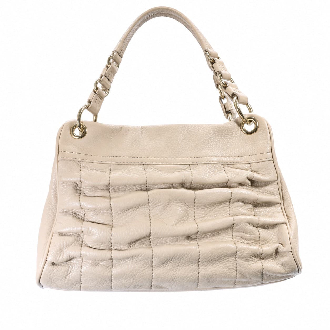 Cole Haan Woven Quilted Leather Shoulder Bag Purse Handbag Beige Gold Chain handbags auction on bidia.ai
