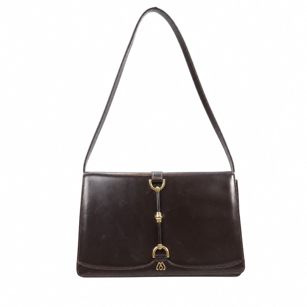 Morabito Brown Leather Shoulder Bag Handbag Purse Gold Hardware handbags auction on bidia.ai