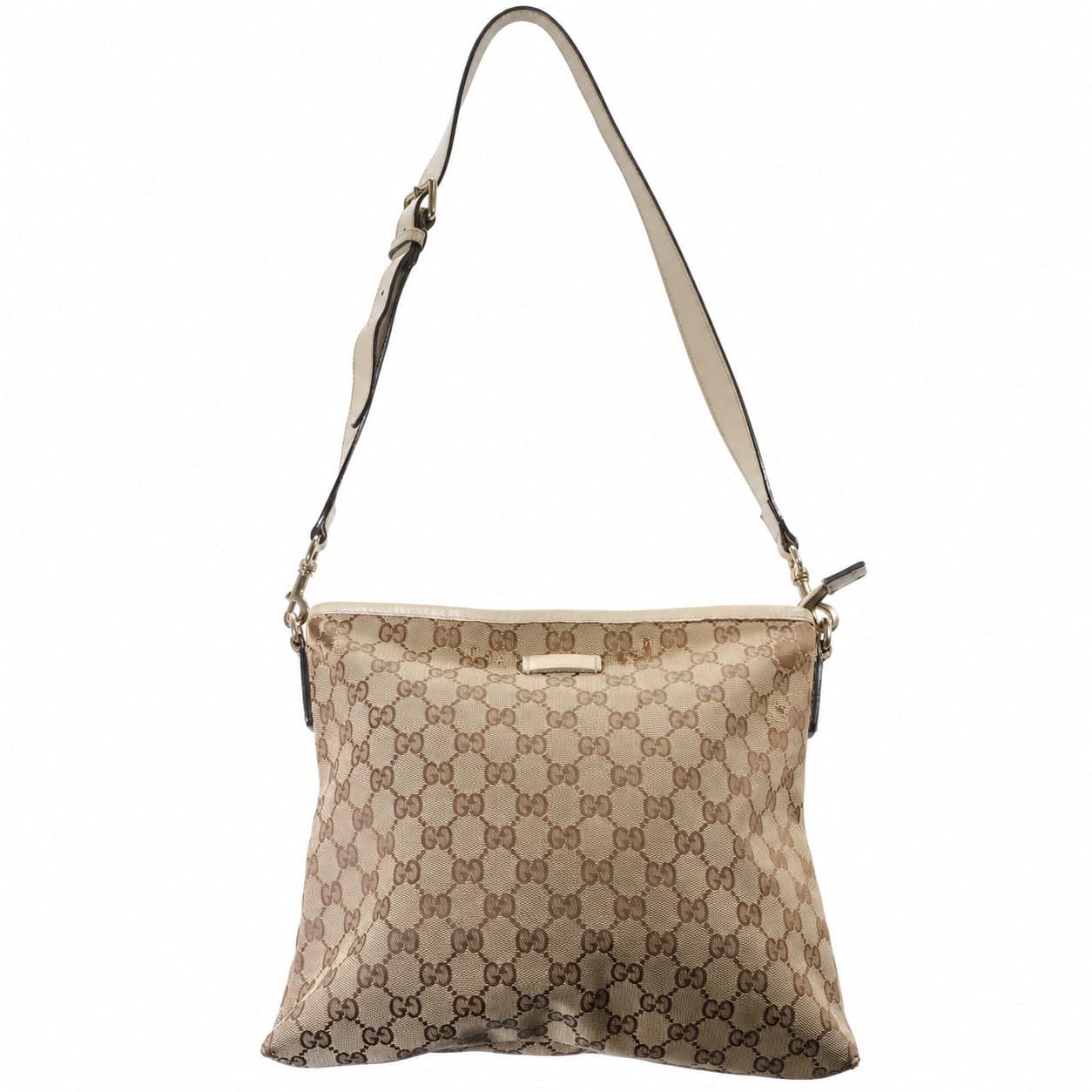 Gucci GG Canvas Crossbody Messenger Bag Handbag Purse Beige Ivory Leather handbags auction on bidia.ai
