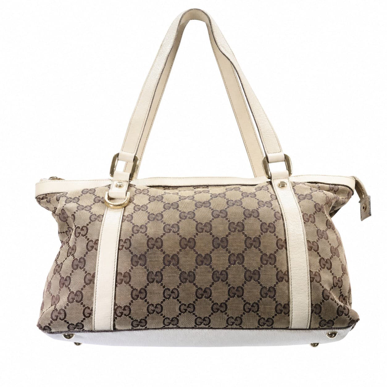 Gucci GG Canvas Abbey Tote Shoulder Bag Handbag Purse White Leather Trim handbags auction on bidia.ai