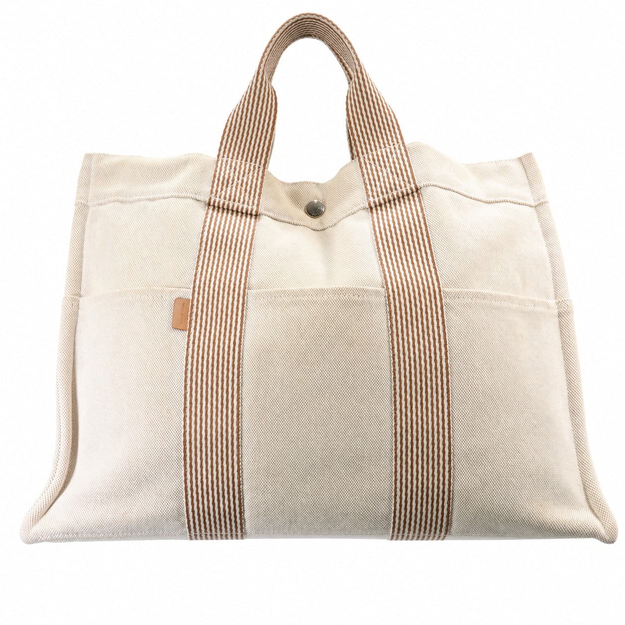 Hermès Canvas Cotton Fourre Tout Tote Bag Handbag Purse Beige Brown Stripe handbags auction on bidia.ai