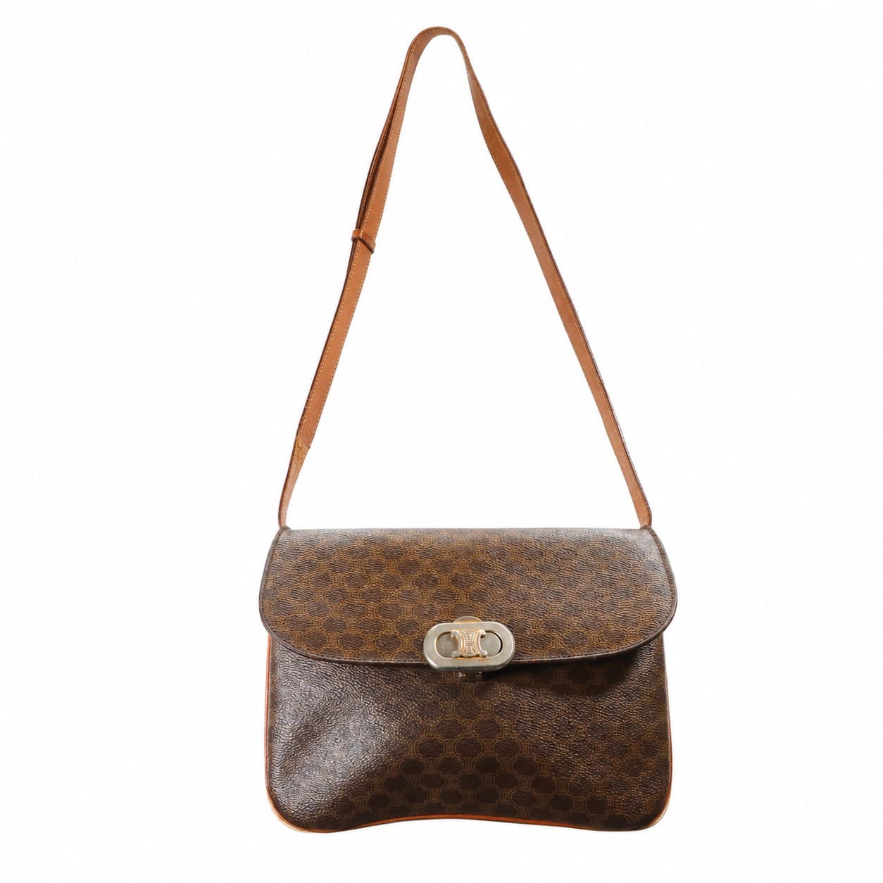 Céline Macadam Monogram Canvas Leather Crossbody Shoulder Bag Handbag Purse Brown handbags auction on bidia.ai