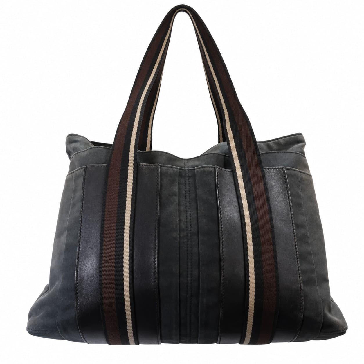 Hermès Fourre Tout MM Canvas Tote Handbag Purse Bag Gray Brown Striped handbags auction on bidia.ai