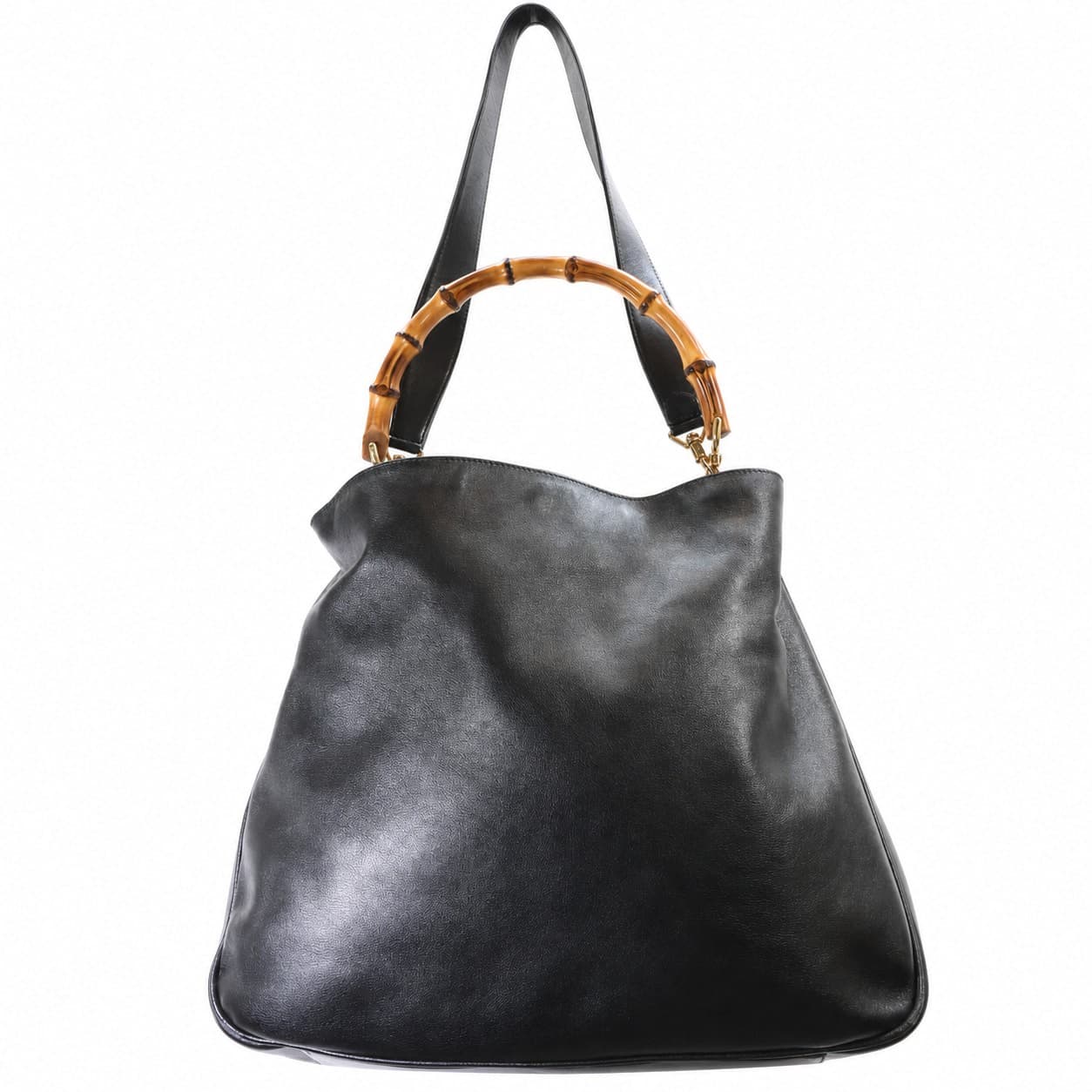Gucci Bamboo Black Leather Shoulder Bag Hobo Handbag Purse Top Handle handbags auction on bidia.ai