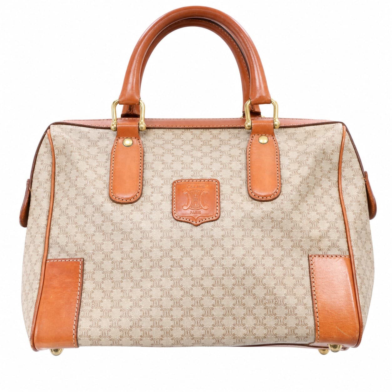 Celine Macadam Canvas Tan Leather Satchel Handbag Purse Bag Top Handle handbags auction on bidia.ai