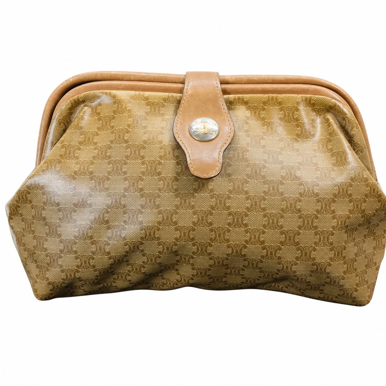 Celine Macadam Coated Canvas Leather Clutch Handbag Purse Beige handbags auction on bidia.ai