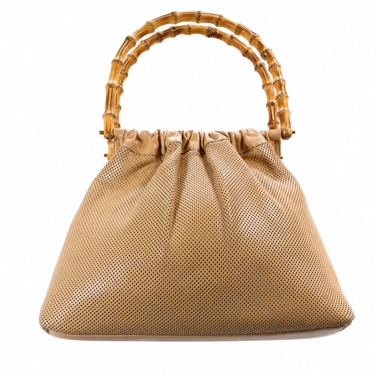 Gucci Bamboo Perforated Leather Beige Top Handle Bag Handbag Purse handbags auction on bidia.ai