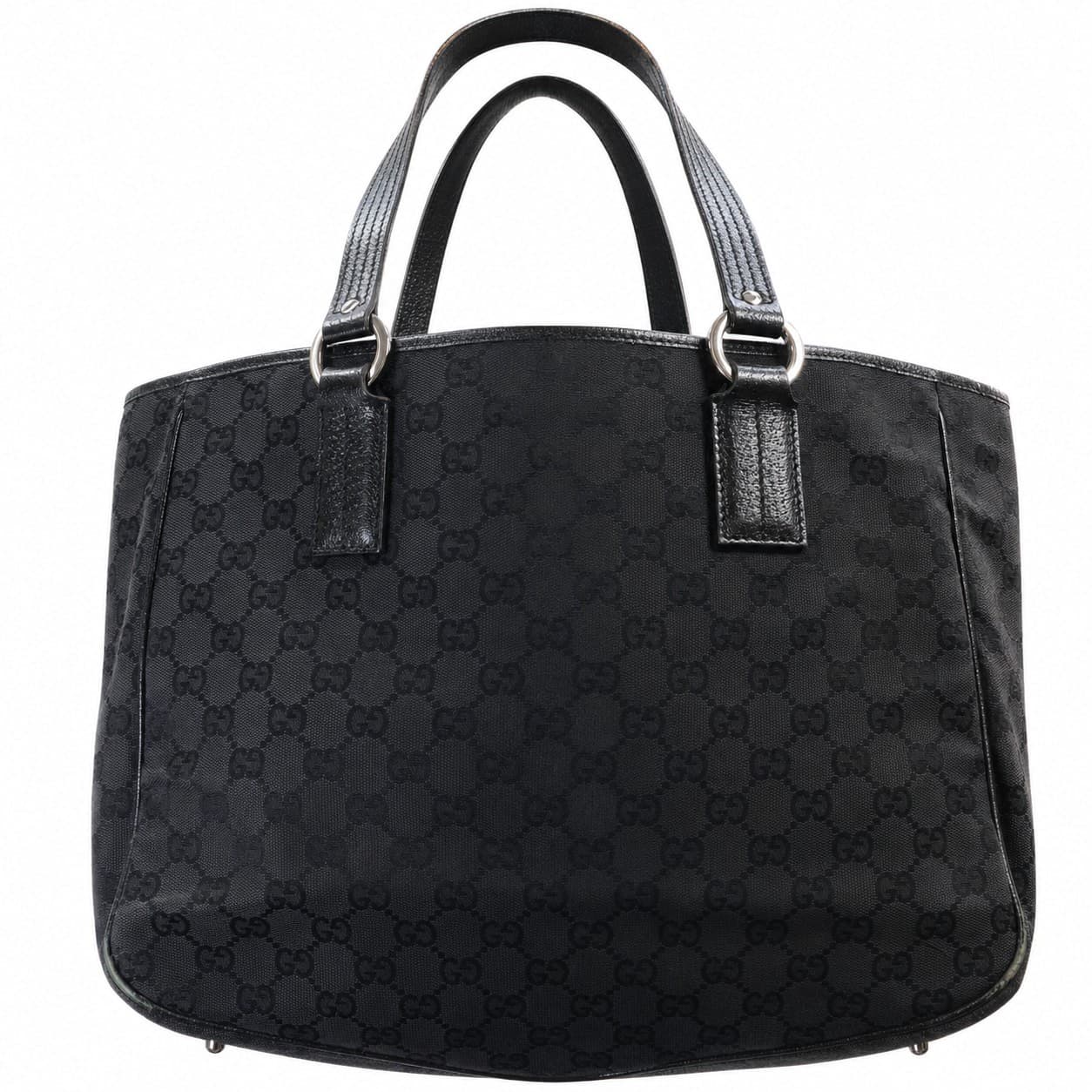 Gucci Black GG Canvas Leather Trim Tote Bag Handbag Purse Top Handle handbags auction on bidia.ai