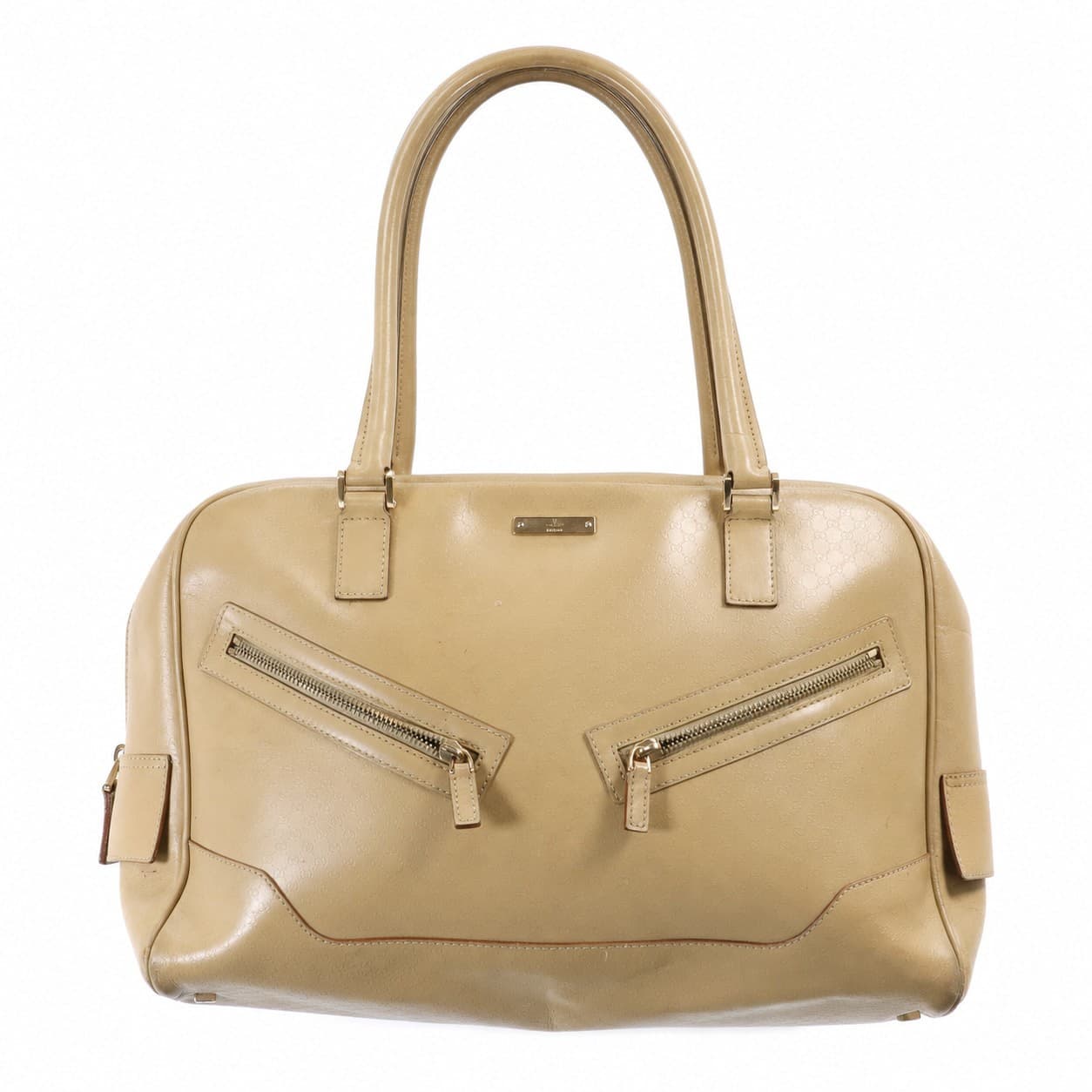 Gucci Guccissima Leather Dome Satchel Handbag Purse Bag Beige Gold Hardware handbags auction on bidia.ai