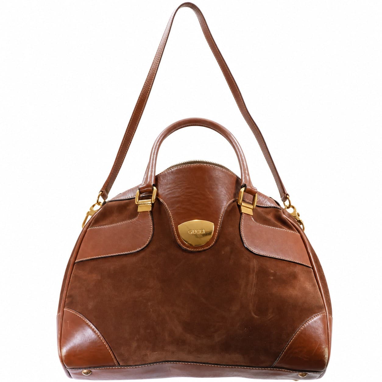 Gucci Brown Suede Leather Dome Satchel Handbag Purse Bag Top Handle Shoulder handbags auction on bidia.ai