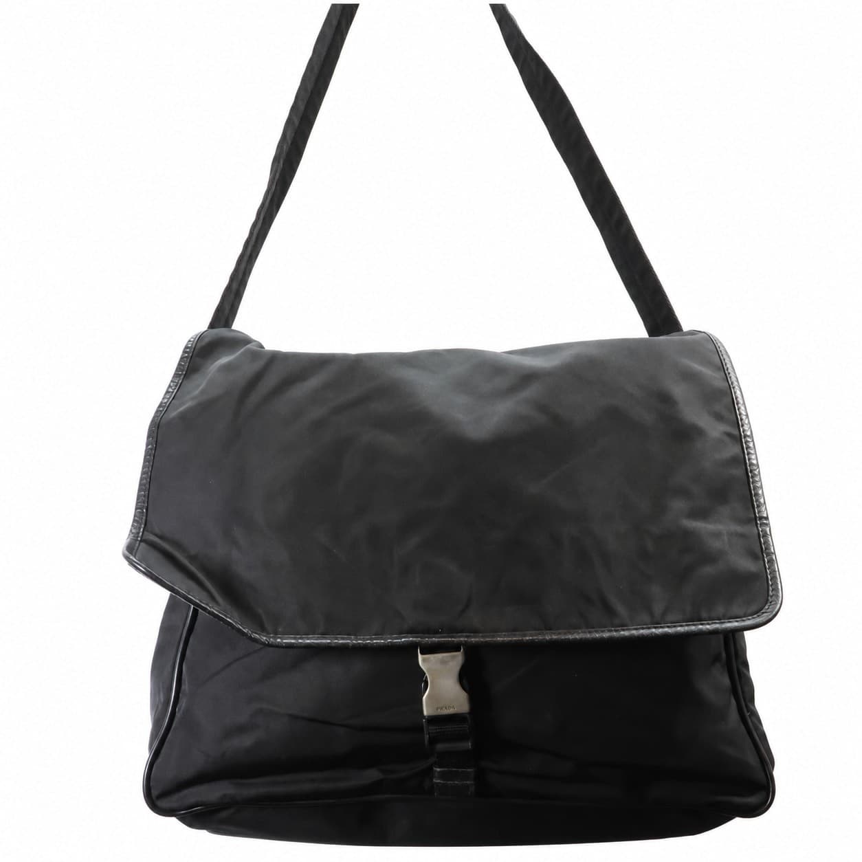 Prada Black Nylon Tessuto Saffiano Leather Messenger Shoulder Bag Crossbody handbags auction on bidia.ai