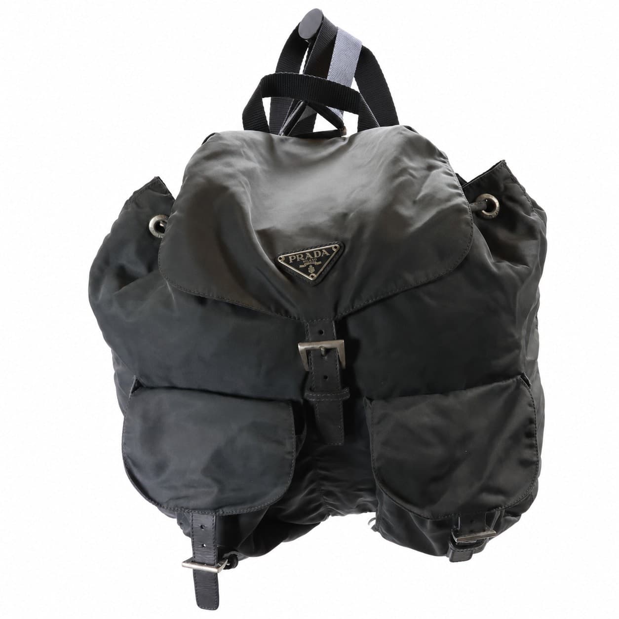 Prada Green Nylon Leather Trim Backpack Purse Bag Drawstring Buckle handbags auction on bidia.ai
