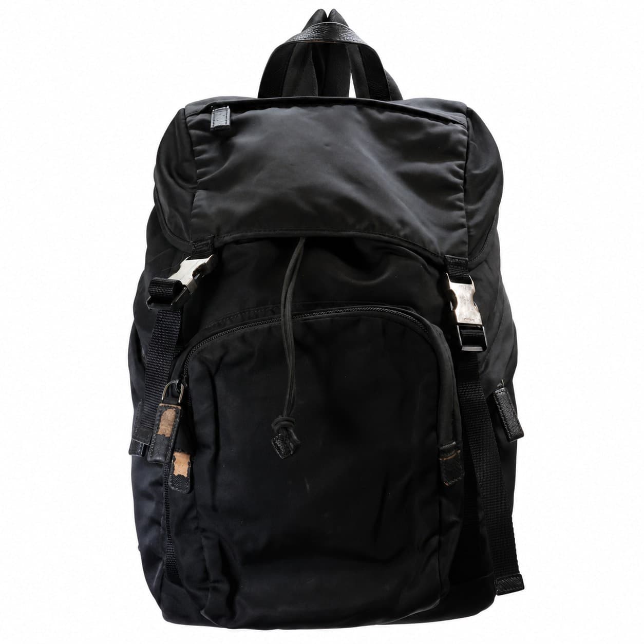Prada Black Nylon Tessuto Backpack Bag Rucksack Drawstring Leather Trim handbags auction on bidia.ai