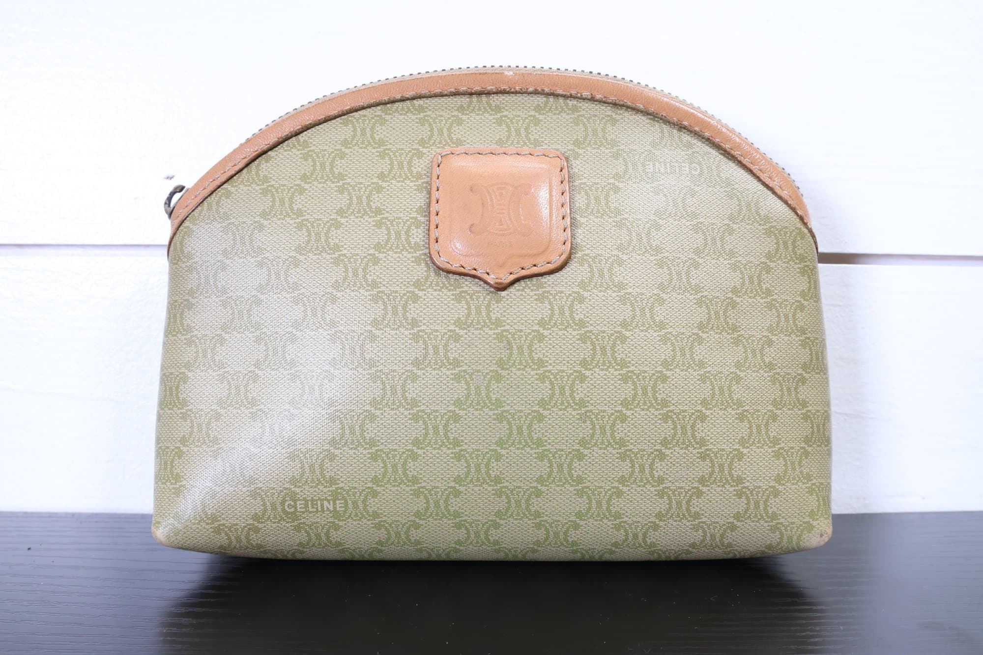 Celine Paris Triumph Clutch Beige/Brown Macadam Monogram Leather Bag handbags auction on bidia.ai