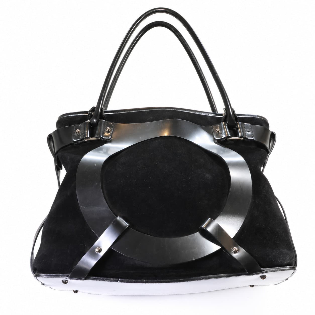Salvatore Ferragamo Black Suede Leather Shoulder Bag Handbag Purse Silver Metal Hardware handbags auction on bidia.ai