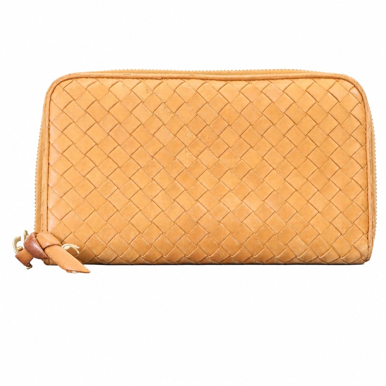 Bottega Veneta Intrecciato Woven Leather Zip Around Continental Wallet Tan handbags auction on bidia.ai