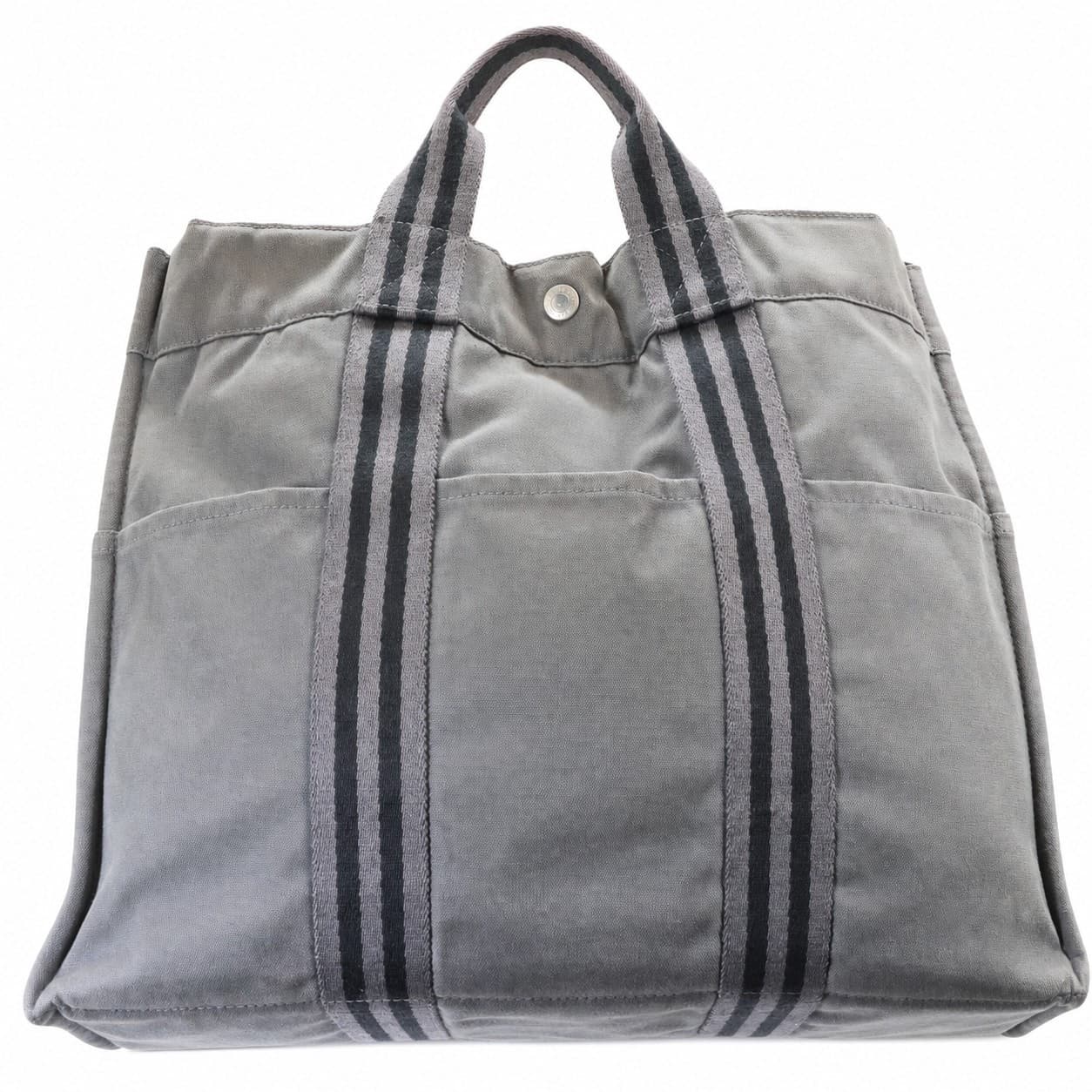 Hermès Fourre Tout MM Gray Canvas Black Stripe Tote Handbag Purse Bag handbags auction on bidia.ai