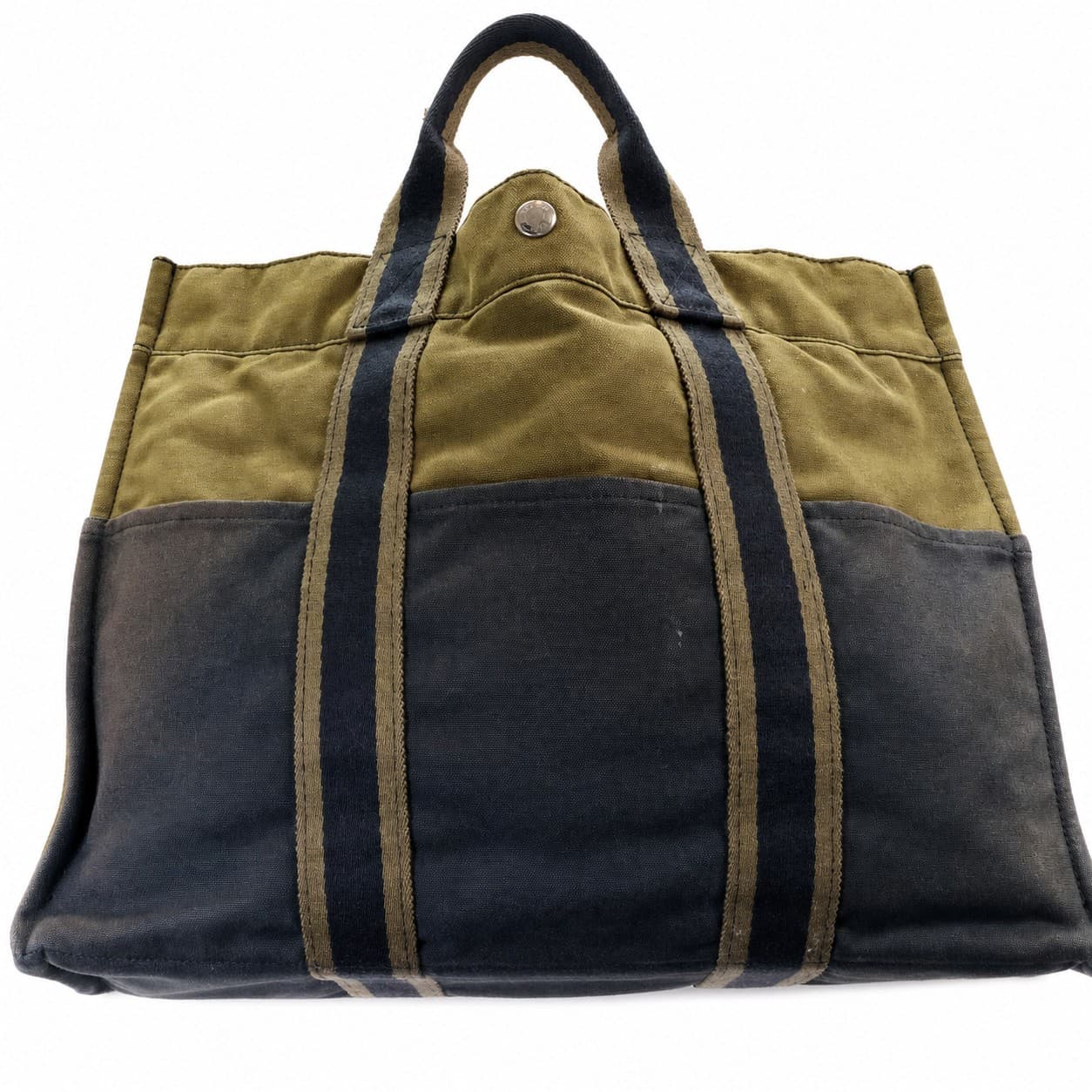 Hermès Fourre Tout Canvas Tote Bag Handbag Purse Olive Green Gray Colorblock handbags auction on bidia.ai