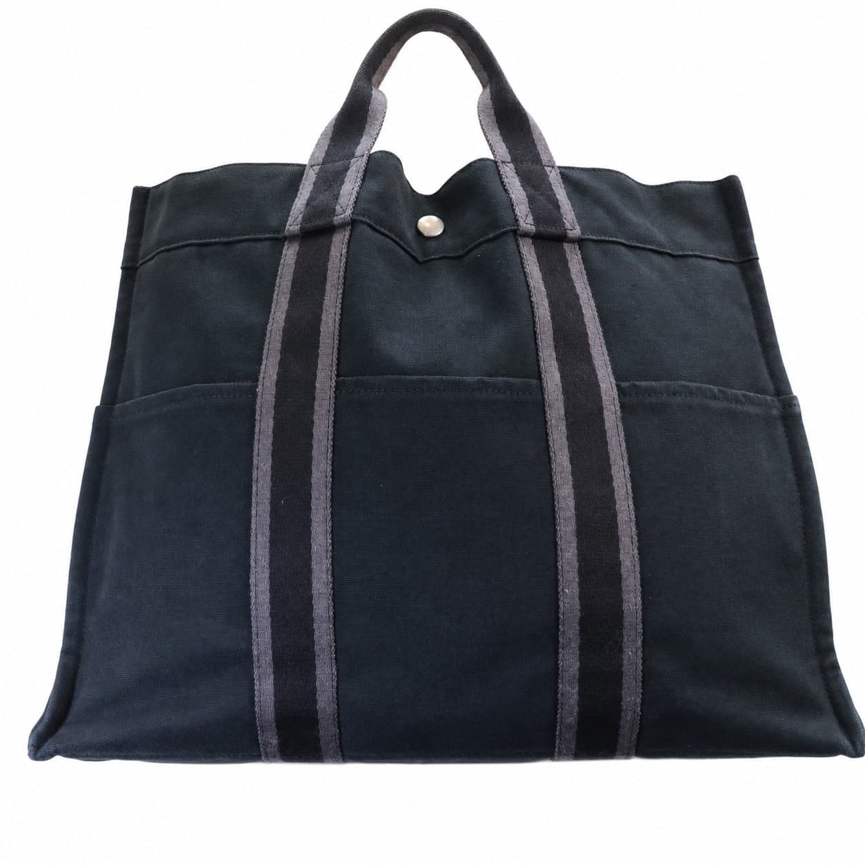 Hermès Fourre Tout Cotton Canvas Black Grey Striped Handbag Purse Tote Bag handbags auction on bidia.ai