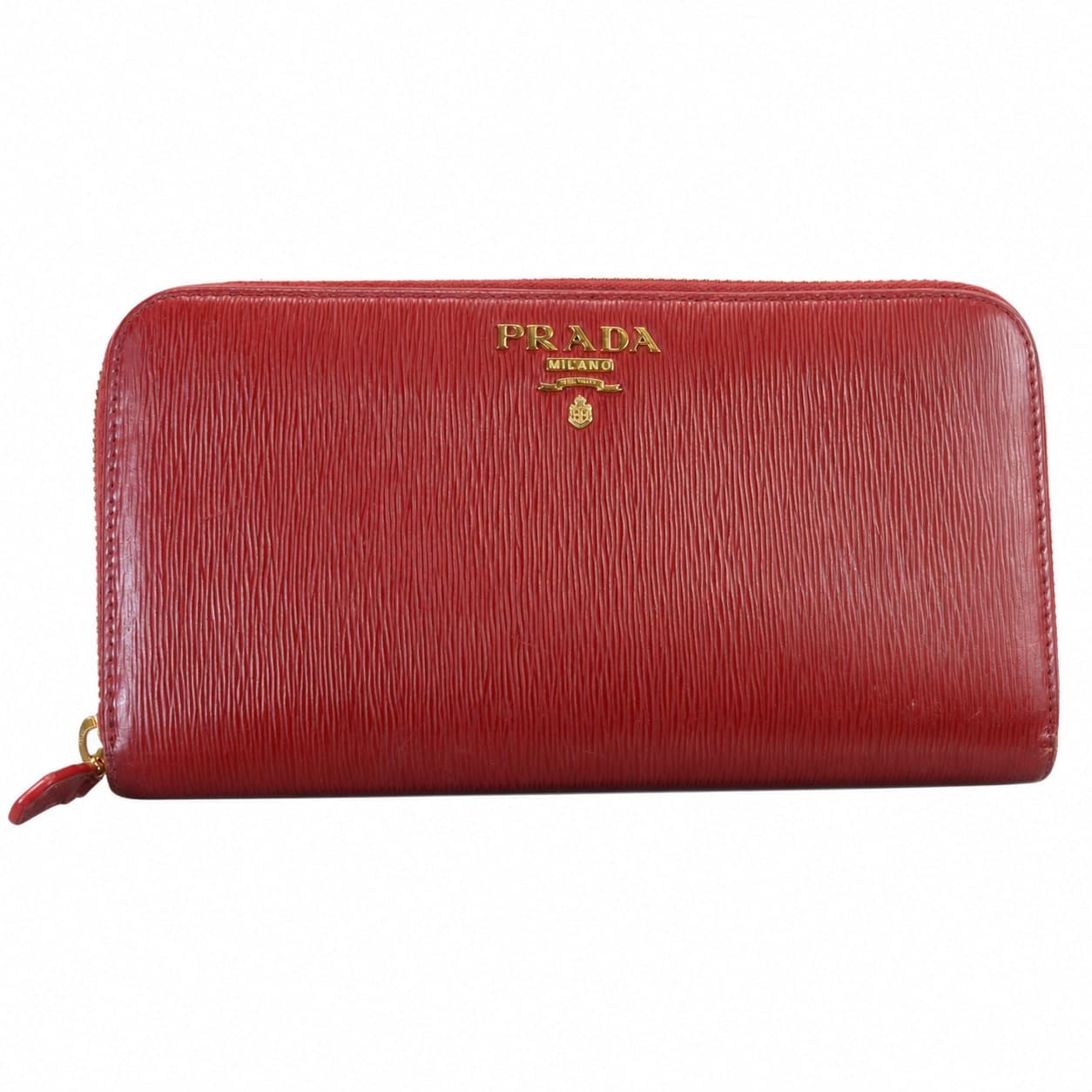 Prada Vitello Move Red Leather Zip Around Continental Wallet 1ML506 handbags auction on bidia.ai