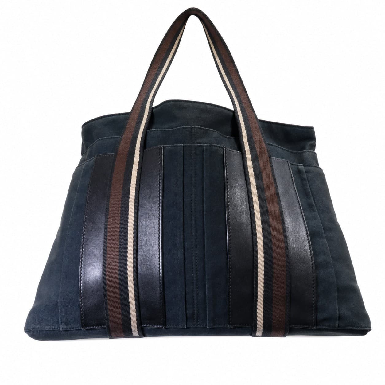 Hermès Acapulco Black Canvas Leather Tote Handbag Bag Striped Strap handbags auction on bidia.ai