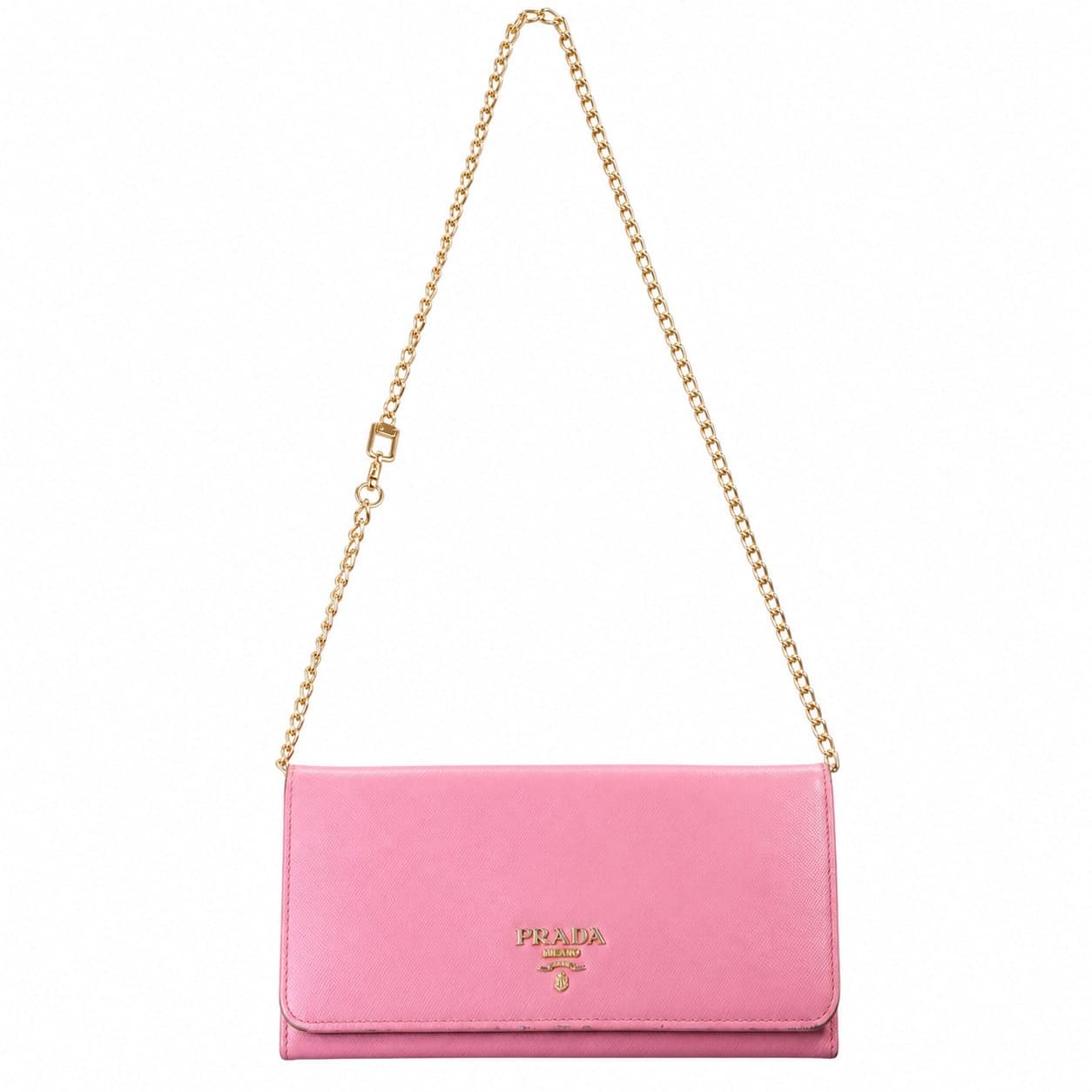 Prada Saffiano Leather Wallet On Chain Crossbody Bag Purse Clutch Pink Gold handbags auction on bidia.ai