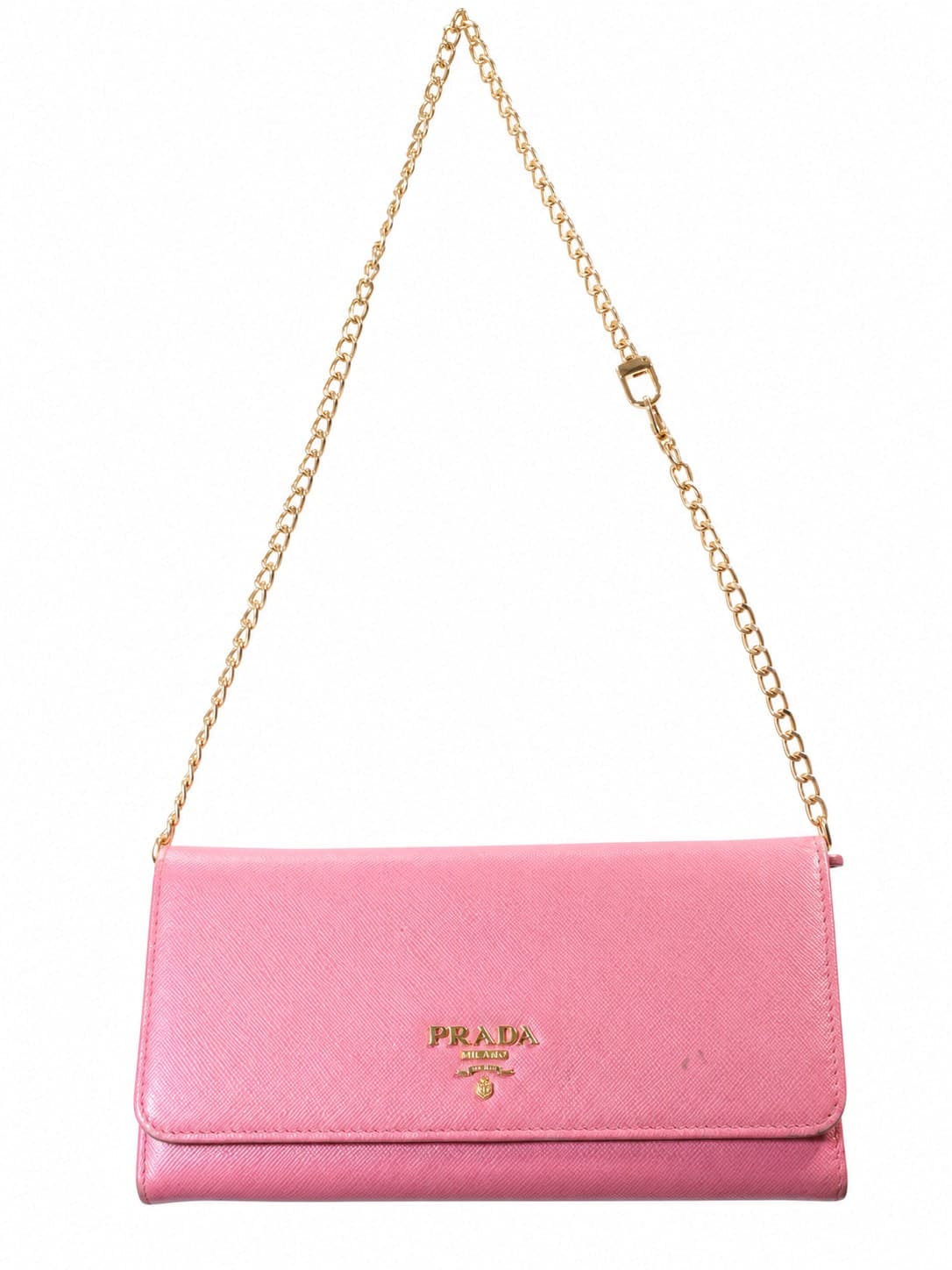 Prada Saffiano Leather Wallet On Chain Crossbody Bag Clutch Pink Gold Hardware handbags auction on bidia.ai