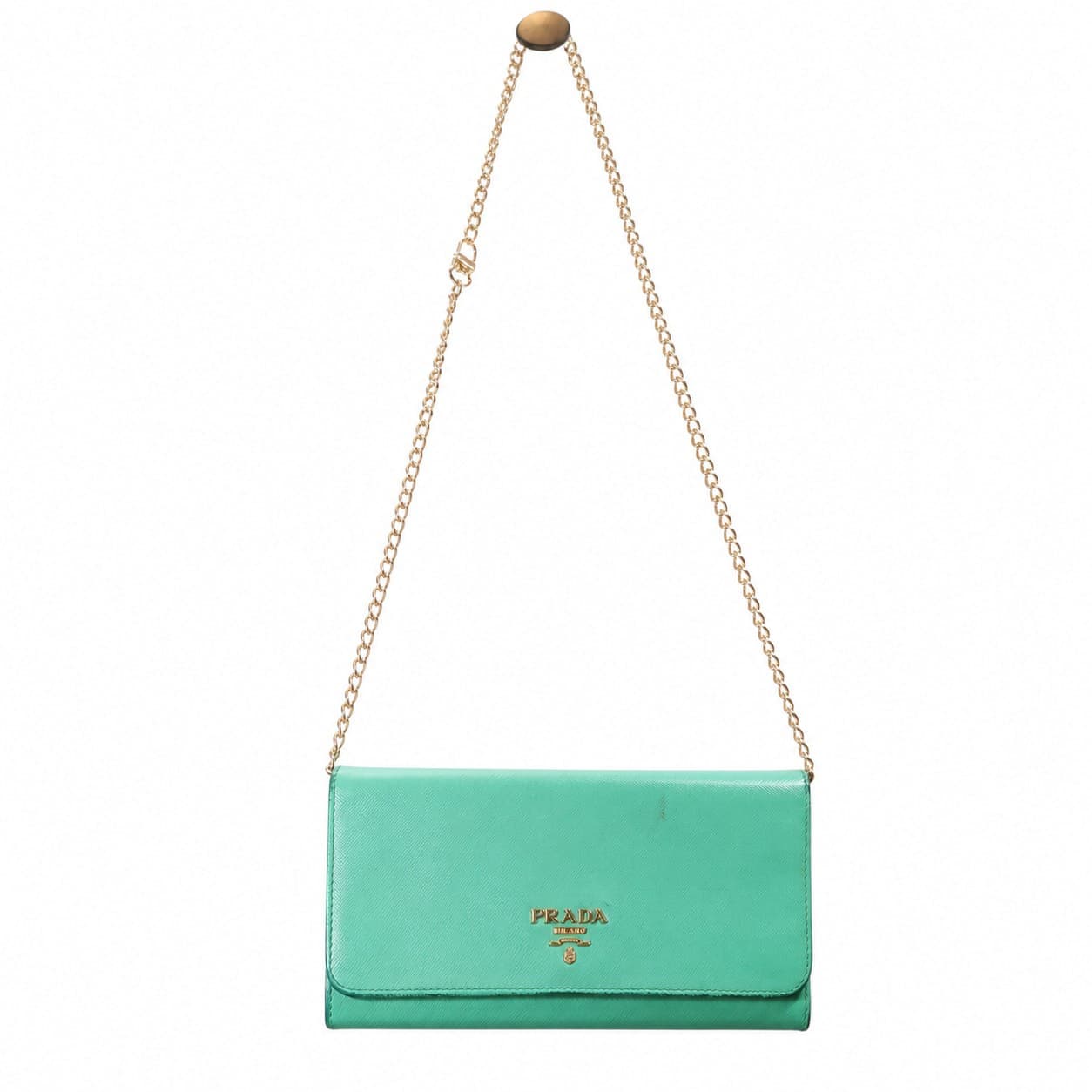 Prada Saffiano Leather Wallet On Chain Crossbody Bag Handbag Purse Turquoise handbags auction on bidia.ai