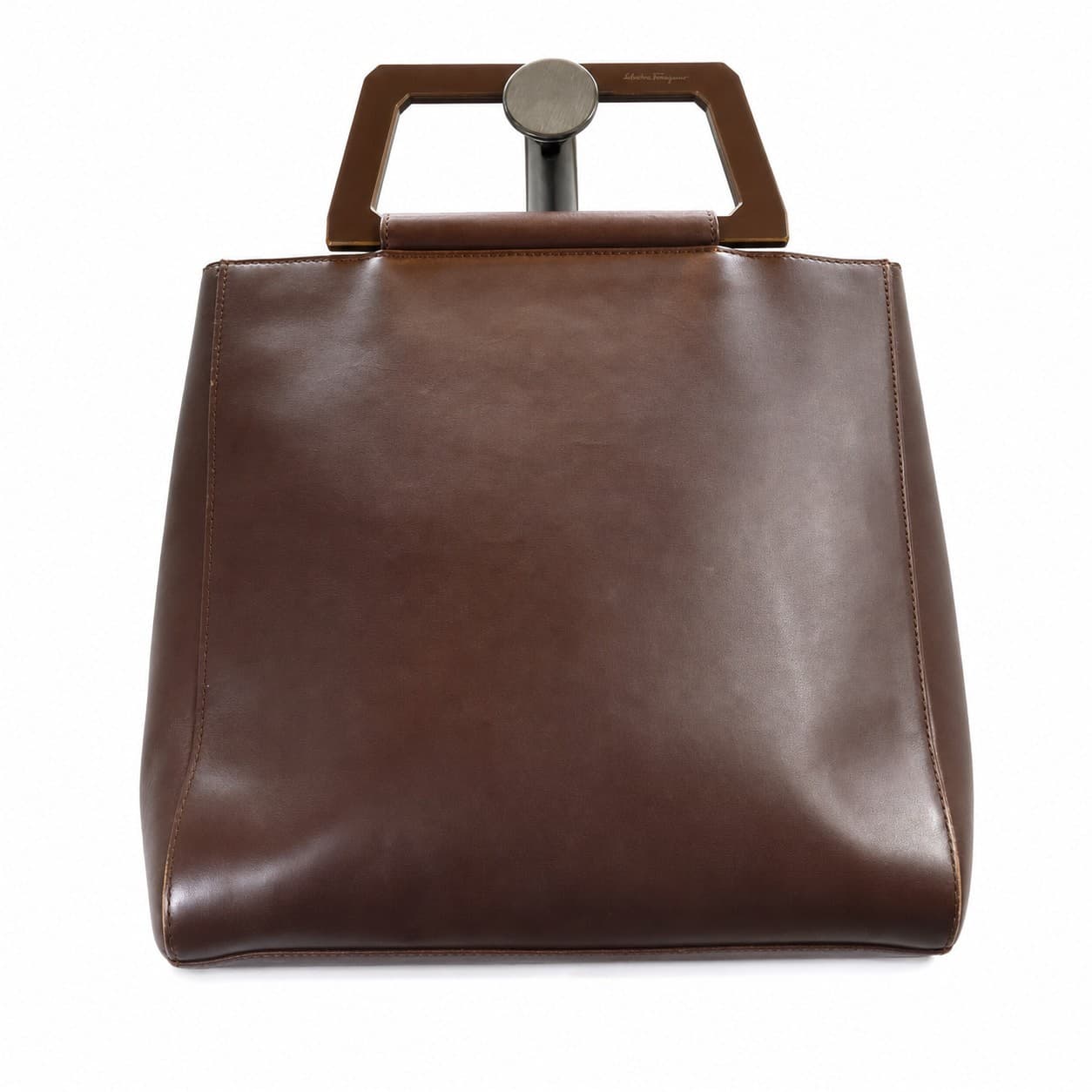 Salvatore Ferragamo Brown Leather Handbag Purse Bag Top Handle Structured handbags auction on bidia.ai