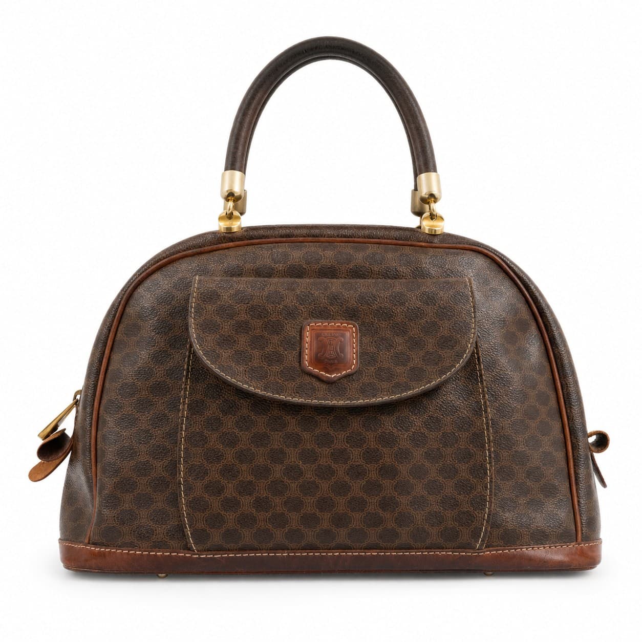Céline Macadam Brown Coated Canvas Leather Doctor Bag Handbag Purse Top Handle handbags auction on bidia.ai