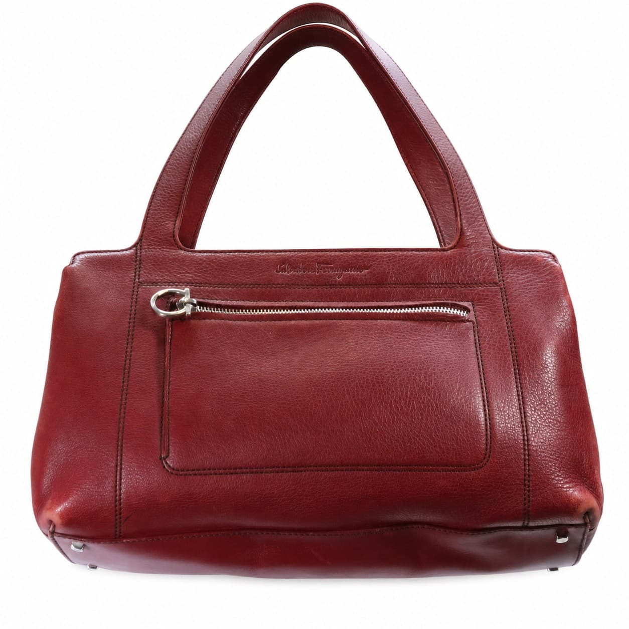 Salvatore Ferragamo Gancini Leather Handbag Purse Bag Satchel Top Handle Red handbags auction on bidia.ai