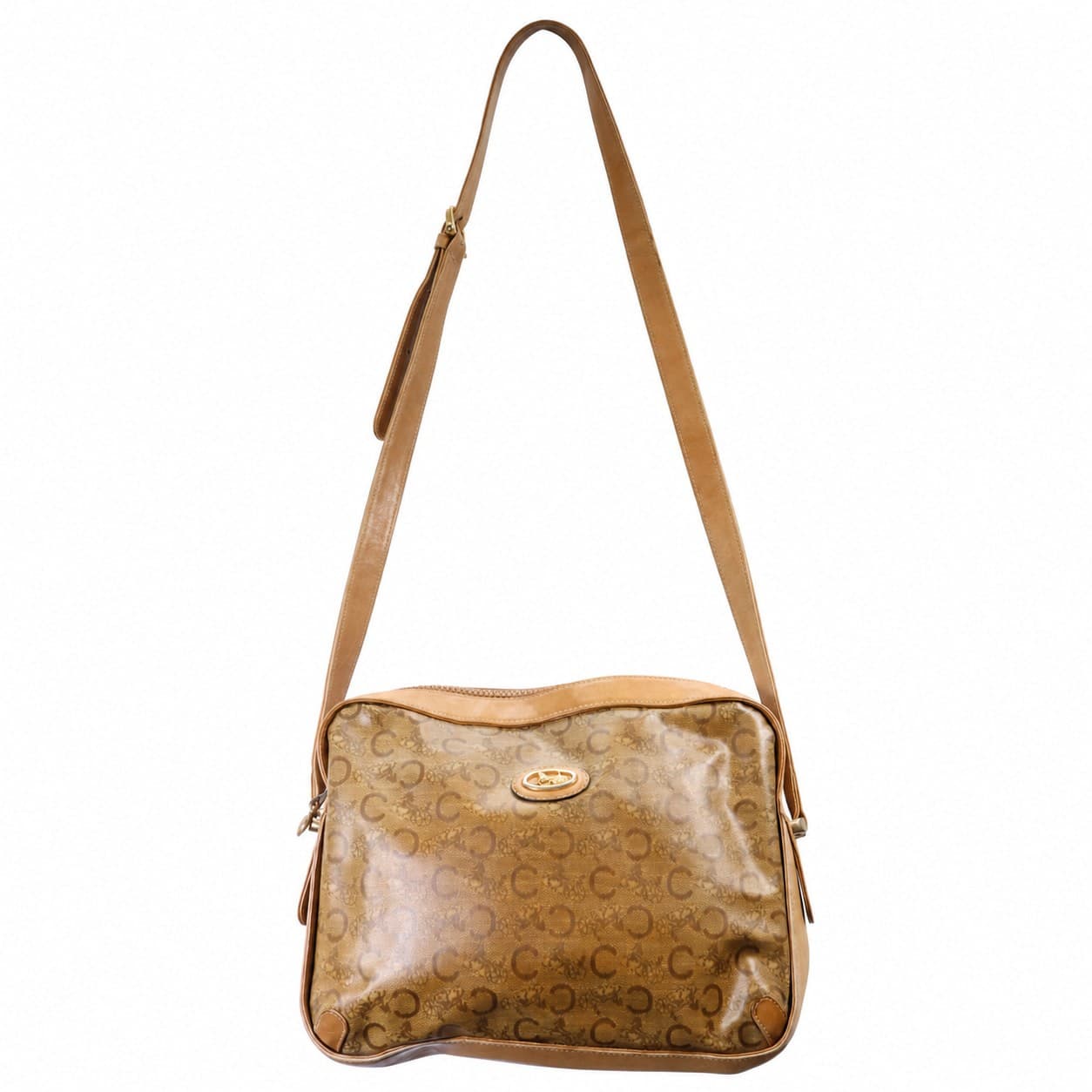 Céline Macadam Coated Canvas Leather Shoulder Bag Crossbody Bag Beige Brown handbags auction on bidia.ai