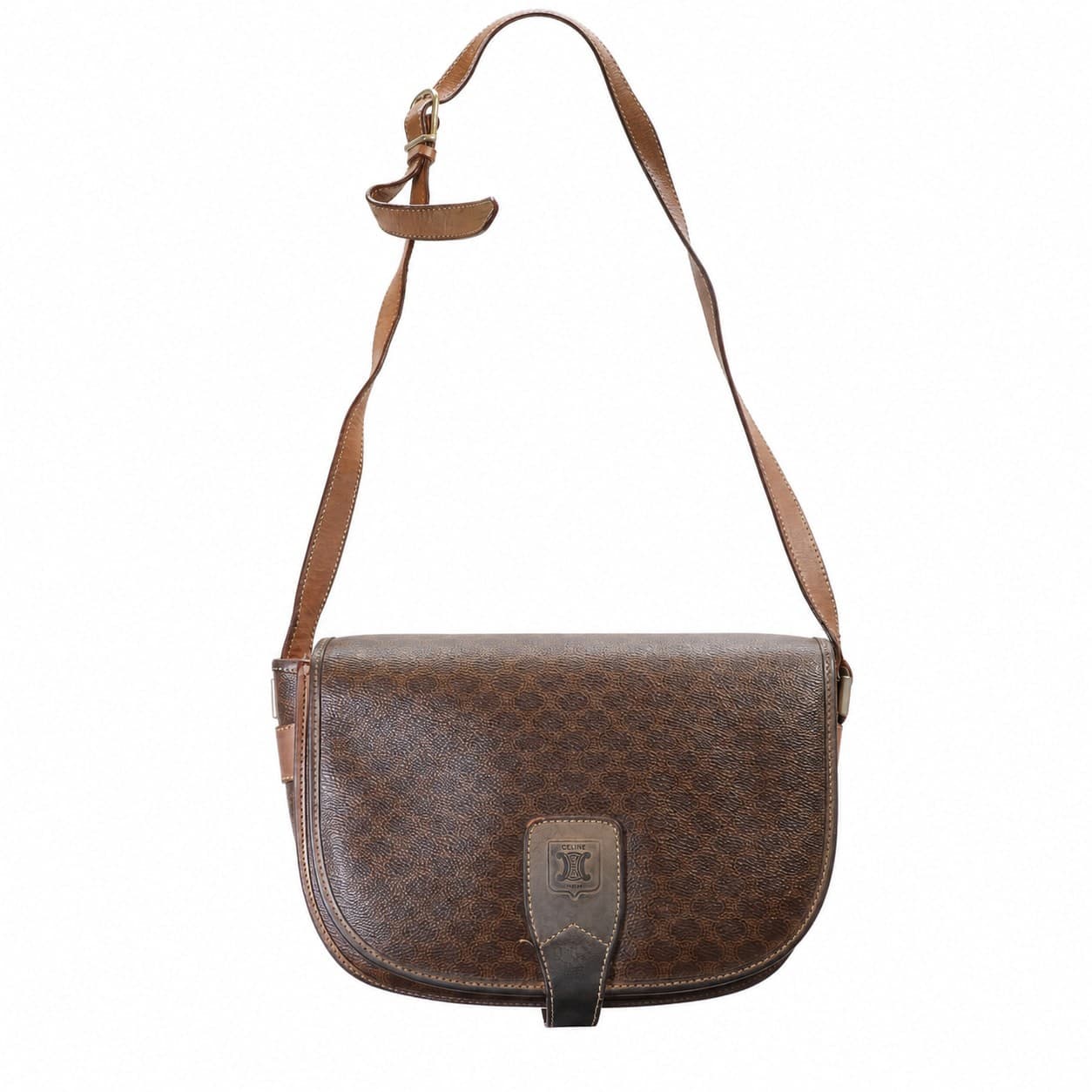Celine Macadam Coated Canvas Leather Brown Saddle Bag Crossbody Shoulder Bag handbags auction on bidia.ai