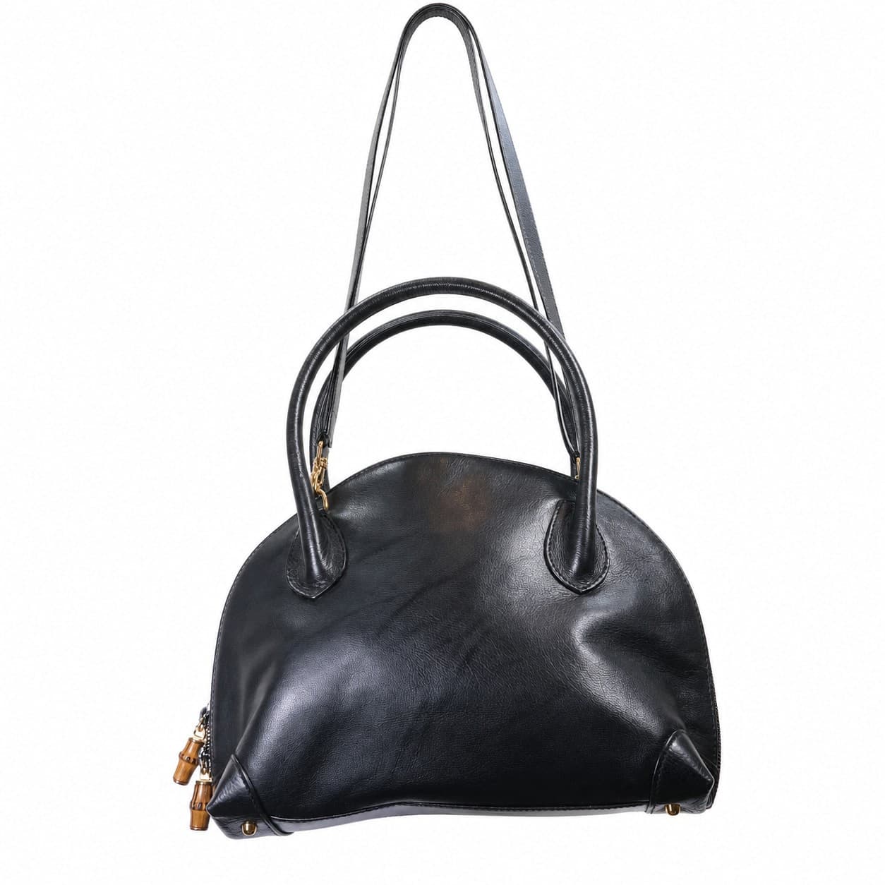 Gucci Black Leather Bamboo Dome Satchel Shoulder Bag Handbag Purse handbags auction on bidia.ai