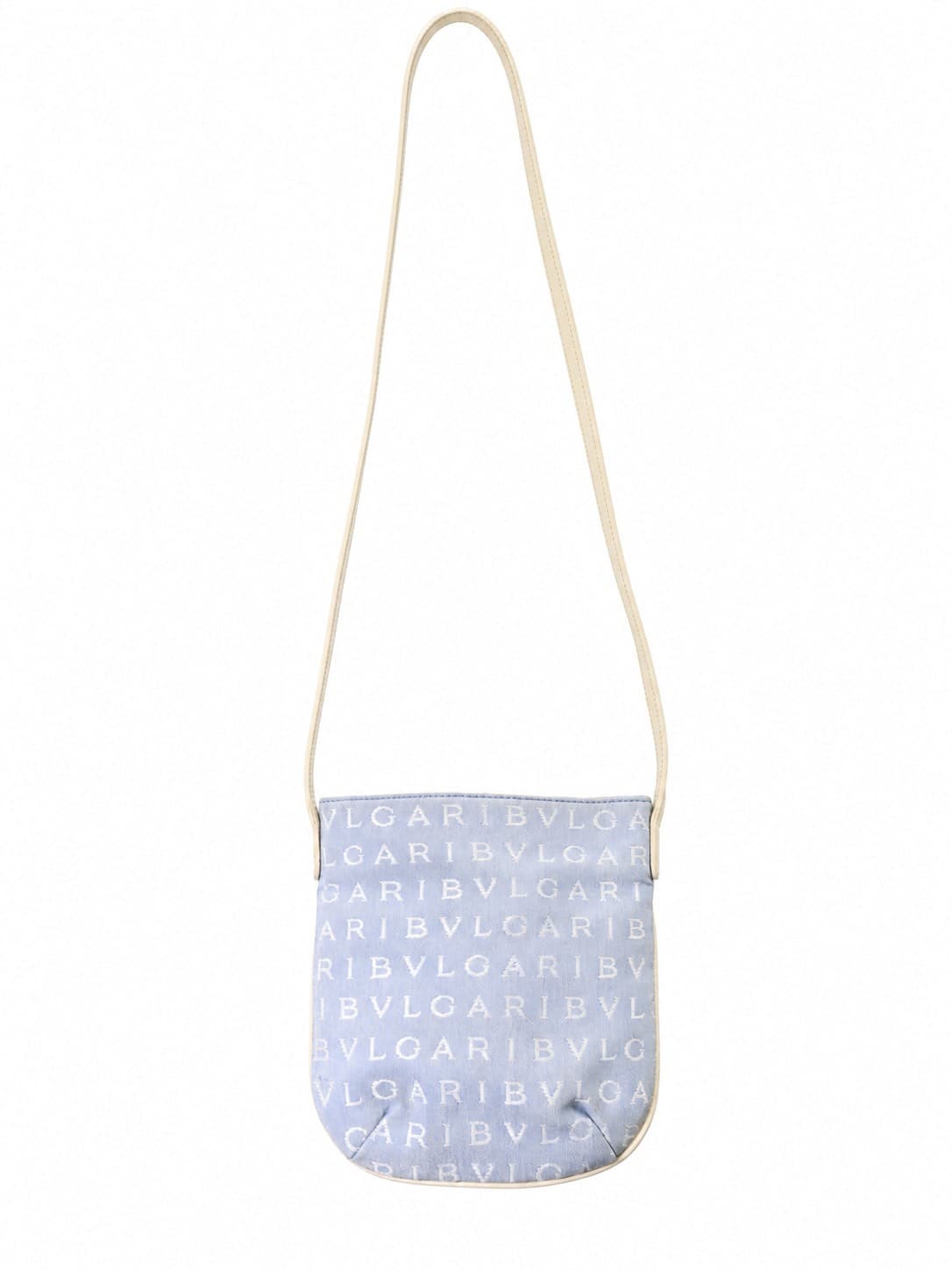 Bvlgari Logo Mania Canvas Leather Crossbody Shoulder Bag Handbag Purse Blue handbags auction on bidia.ai