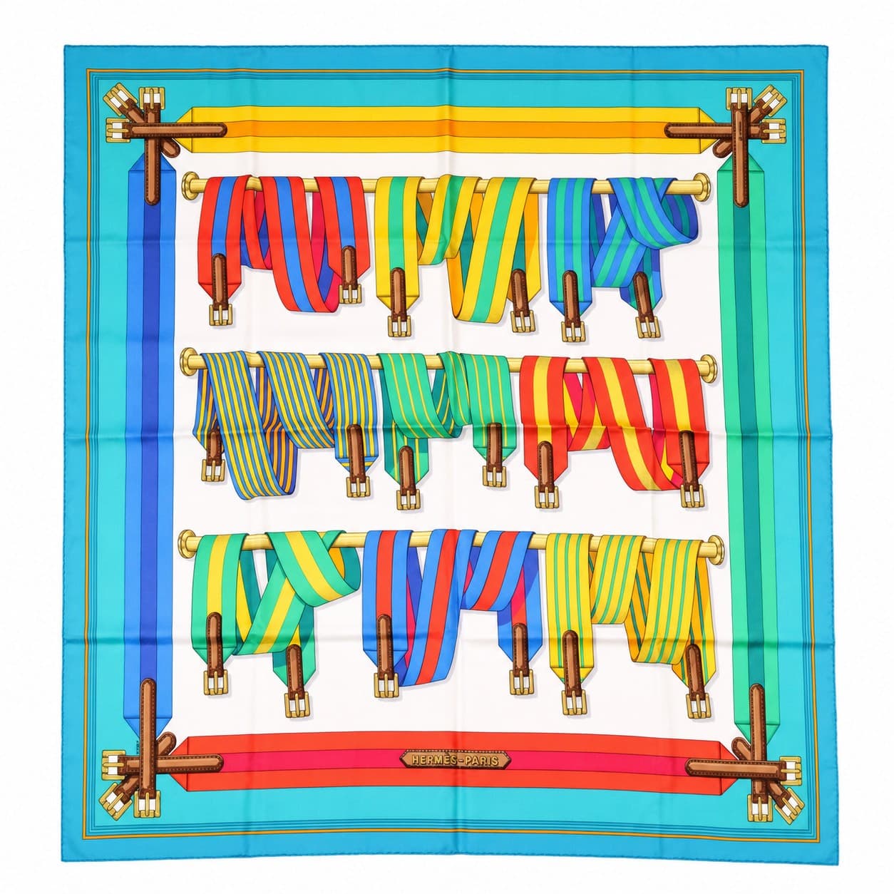 Hermès Cliquetis Silk Scarf 90cm Carré Multicolor Blue J. Abadie accessories auction on bidia.ai