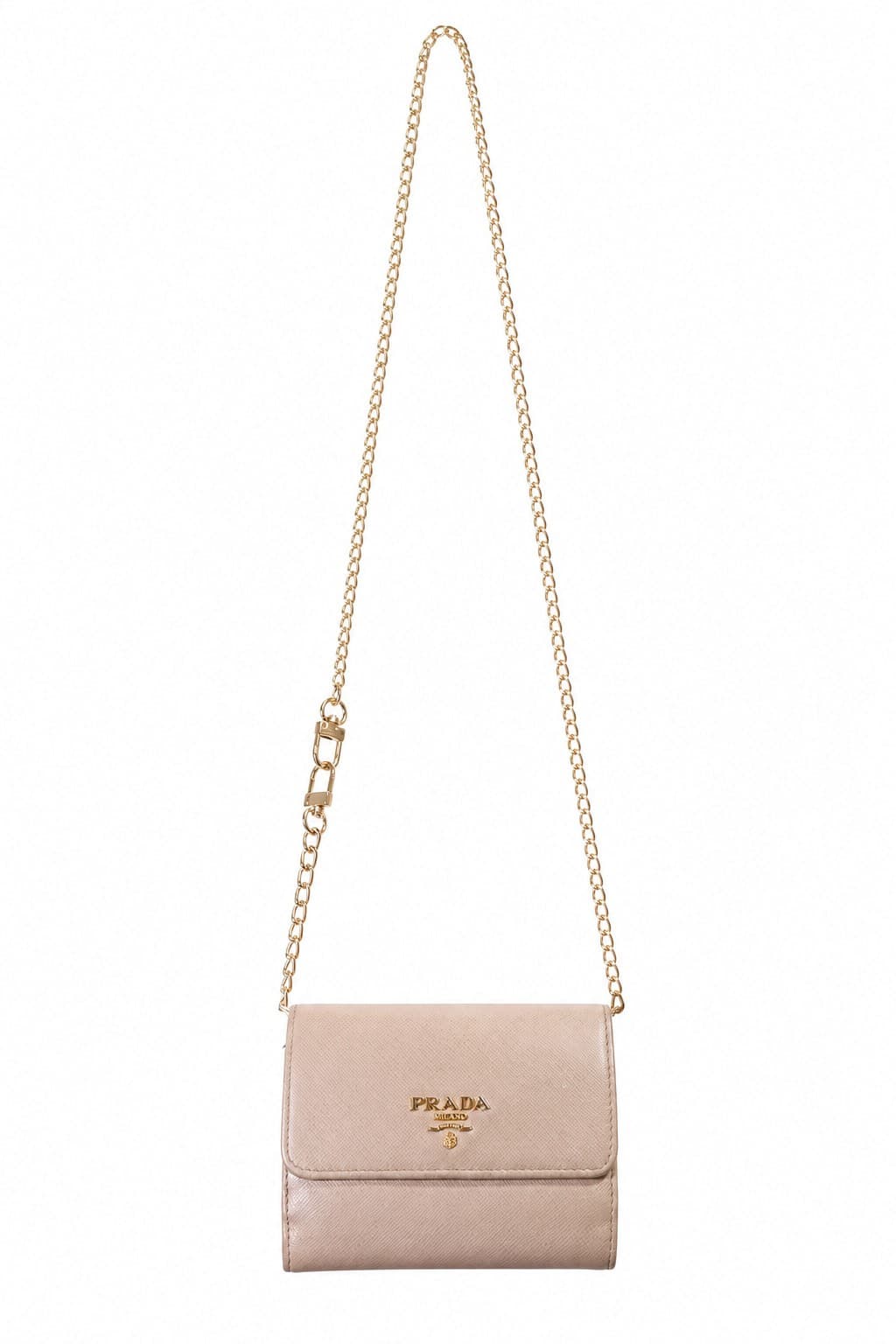 Prada Saffiano Leather Wallet On Chain Crossbody Bag Handbag Purse Beige Gold handbags auction on bidia.ai