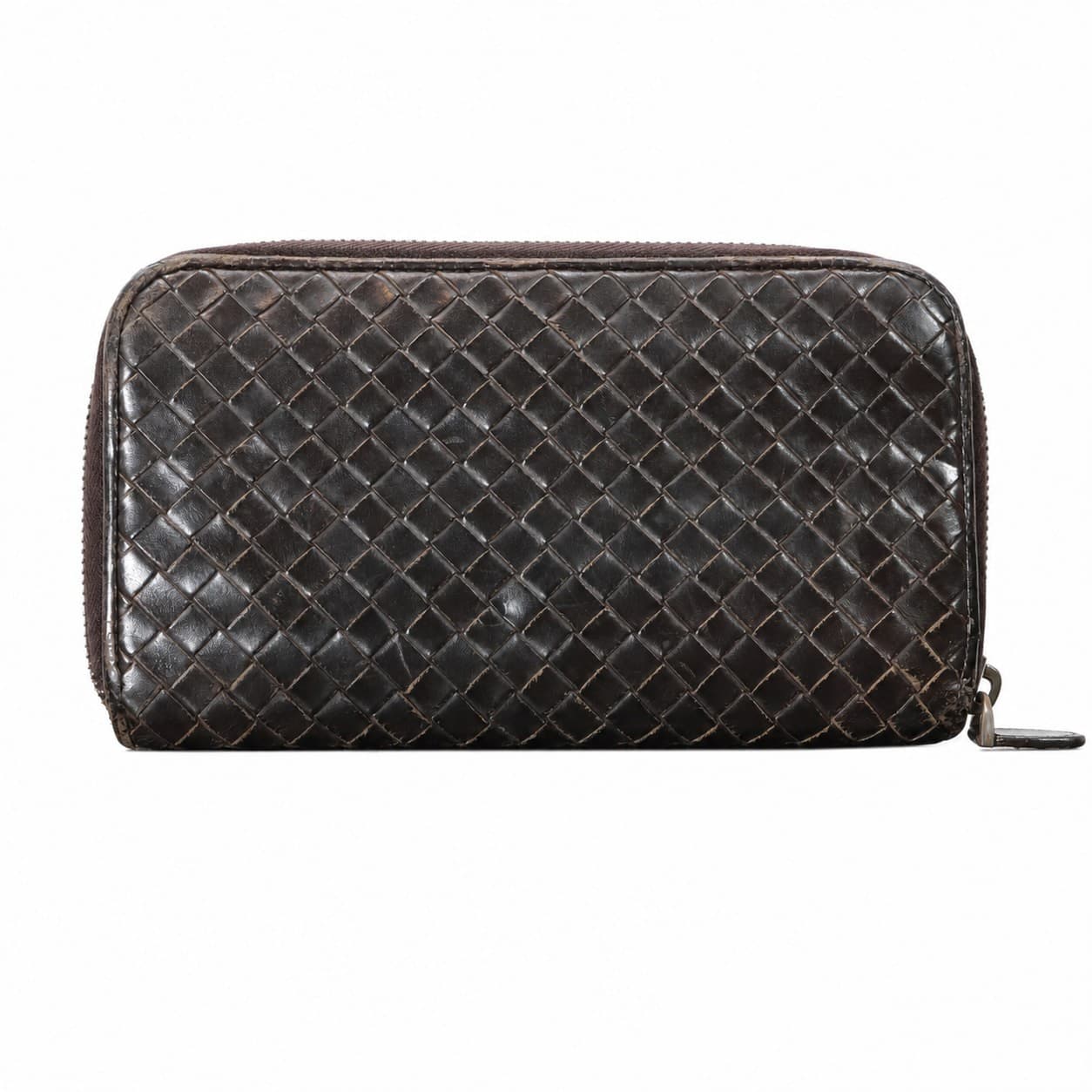 Bottega Veneta Intrecciato Woven Leather Zip Around Continental Wallet Brown handbags auction on bidia.ai