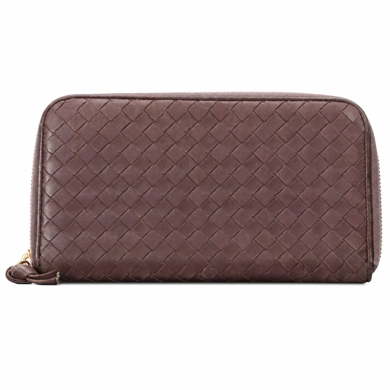 Bottega Veneta Intrecciato Leather Zip Around Continental Wallet Brown Burgundy handbags auction on bidia.ai