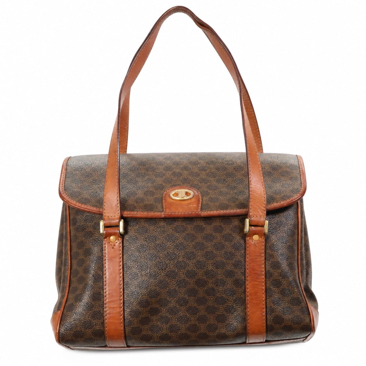 Céline Macadam Monogram Canvas Leather Shoulder Bag Handbag Purse Brown handbags auction on bidia.ai